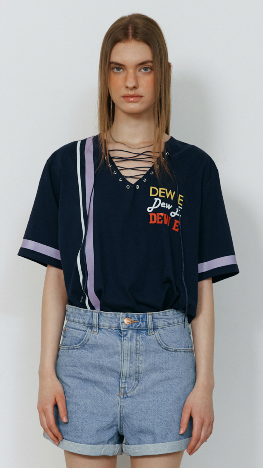 LINE LACE UP TOP_NAVY